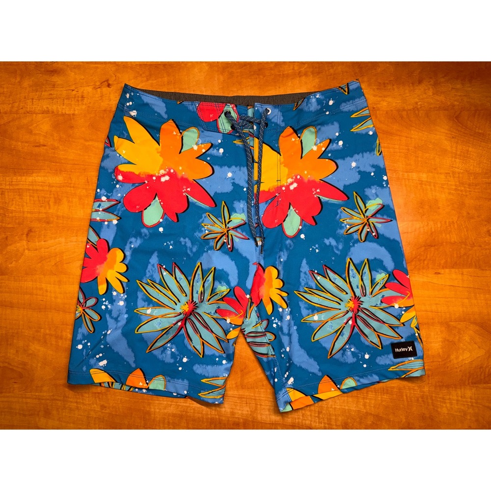 Hurley Phantom Board Shorts Mens 31 Blue Floral Tropical‎ Swim Trunks 9 Inseam
